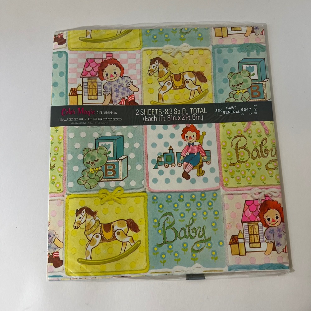Buzza Cardozo Color‎ Magic Vintage Baby Gift Wrap Raggedy Ann 2 Sheets G547-2